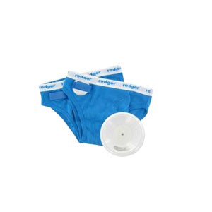 #140 Rodger Wireless Bedwetting Starter Kit with 2 Child Medium Briefs-Blue, Full Tuckable Underpad,