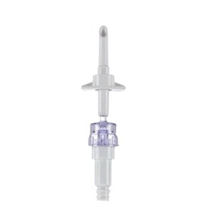 Non-vented Dispensing Pin with Safesite Valve and Luer Lock Connector, Needle-Free
