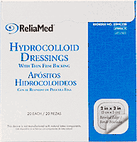 "ReliaMed Sterile Latex-Free Hydrocolloid Dressing with Film Back and Beveled Edge 2"" x 2"""