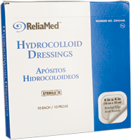 "ReliaMed Sterile Latex-Free Thin Hydrocolloid Dressing with Film Back 4"" x 4"""