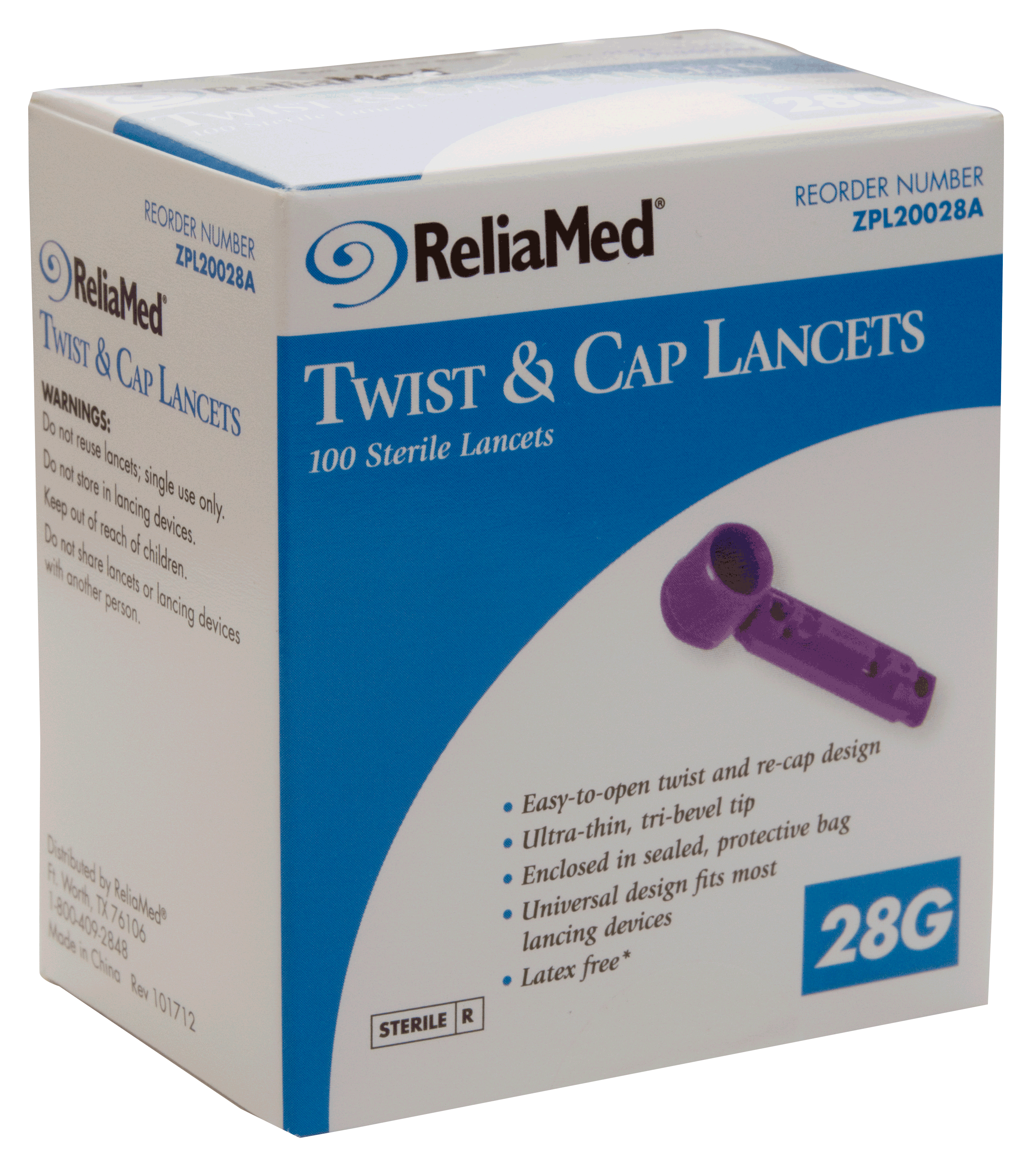 ReliaMed Twist and Cap Lancet 28G (100 count)