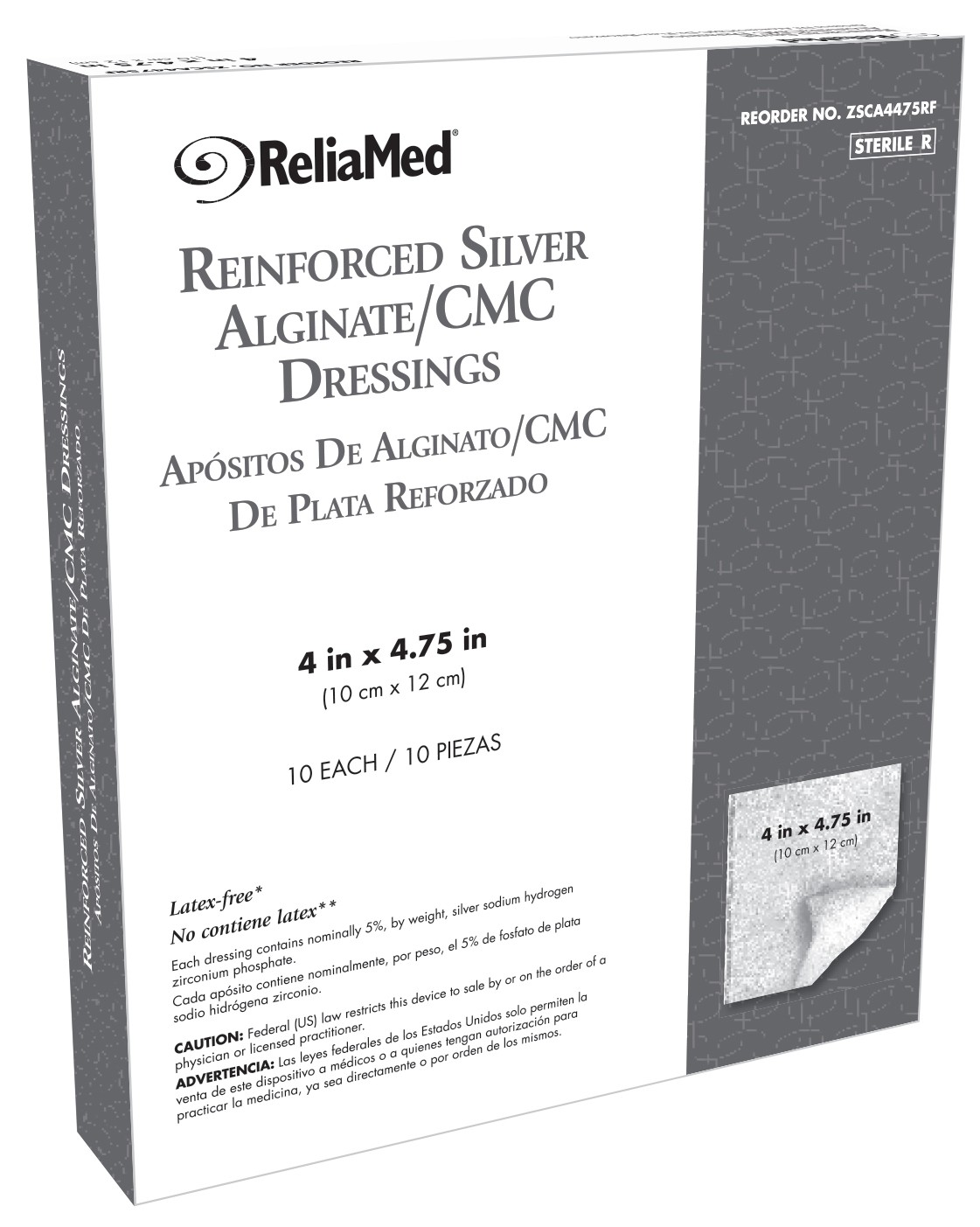 "Reliamed Reinforced Silver Alginate/CMC Dressing 4"" x 4.75"""