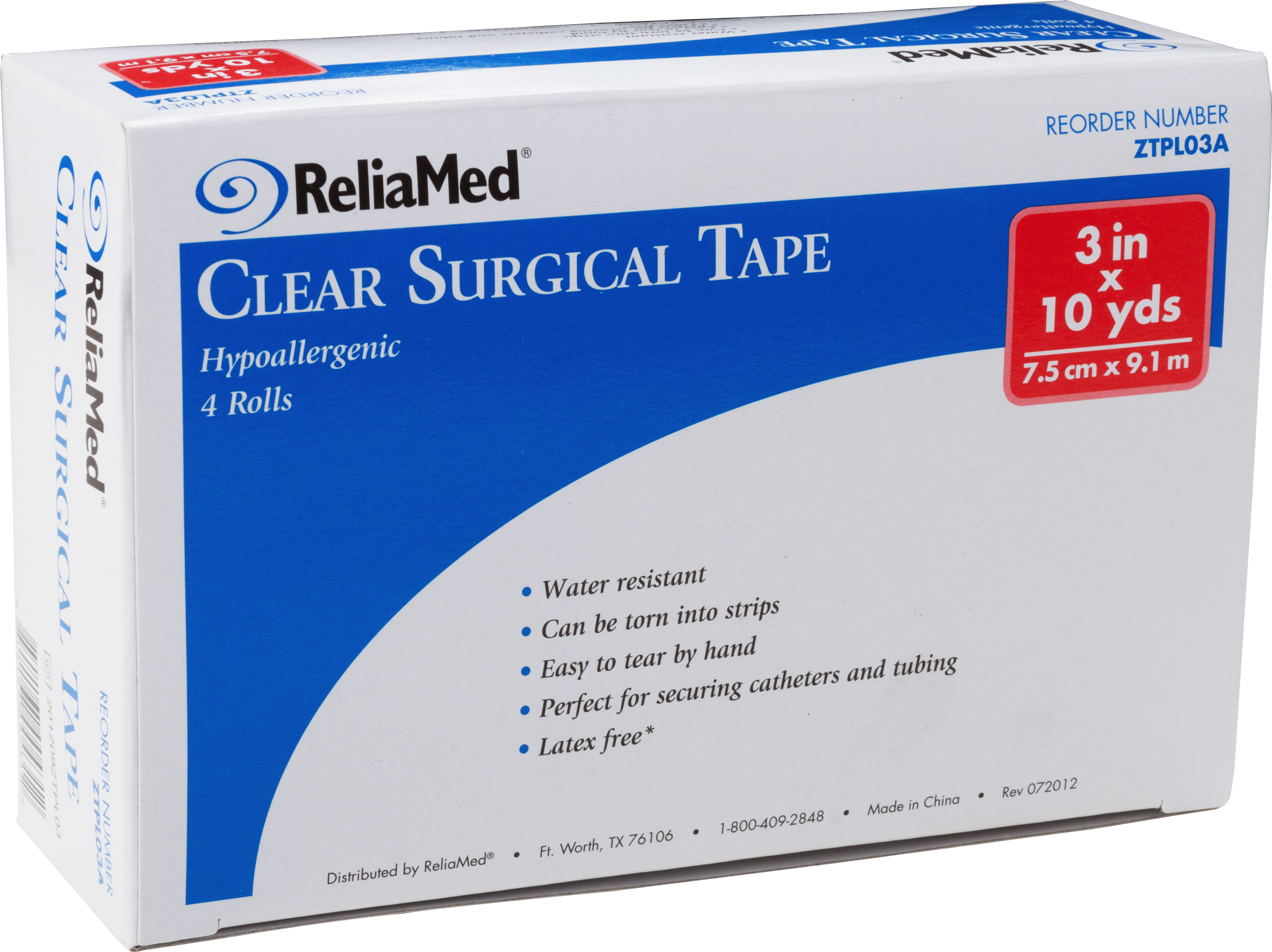 "ReliaMed Clear Surgical Tape 3"" x 10 yds."