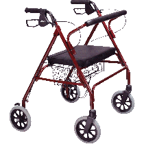 Go-Lite Bariatric Steel Rollator, Padded Seat, Red