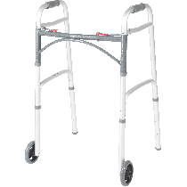 "Deluxe Adult Folding Walker, Two Button with 5"" Wheels, 350 lb Weight Capacity"