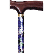 "Folding Travel Cane with Fritz Handle, Mauve Floral, 33"" - 37"""