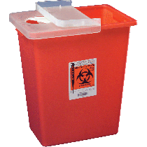 SharpSafety Sharps Container with Hinged Lid, Red, 8 Gallon