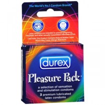 Durex Pleasure Pack Assorted Premium Lubricated Latex Condoms (3 Count)