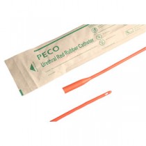 "PECO Male Straight Tip Red Rubber Intermittent Catheter 14 Fr 16"""
