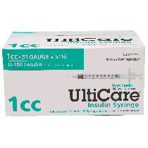 "Short Needle Insulin Syringe 31G x 5/16"", 1 mL (100 count)"
