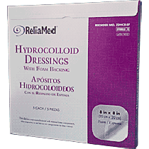 "ReliaMed Sterile Latex-Free Hydrocolloid Dressing with Foam Back 8"" x 8"""