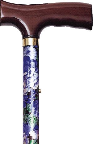 "Folding Travel Cane with Fritz Handle, Mauve Floral, 33"" - 37"""