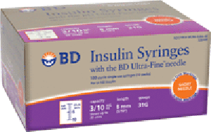 "Insulin Syringe with Ultra-Fine II Needle 31G x 5/16"", 3/10 mL (100 count)"