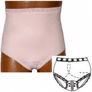 "OPTIONS Ladies' Basic with Built-In Barrier/Support, White, Dual Stoma, Small 4-5, Hips 33"" - 37""