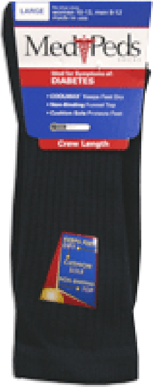 MediPeds Diabetic Crew Sock Large, Black (3 Pairs/Pack)