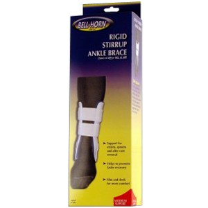 "Bell-Horn Rigid Stirrup Ankle Brace, Regular 9-1/2"", White/Blue"