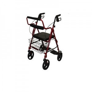 Transport Rollator with Padded Seat and Basket, Burgundy