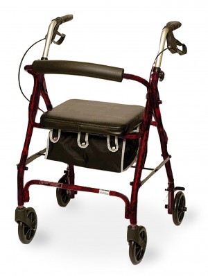 Jr. Size Rollator with Loop Brakes and Basket, Burgundy