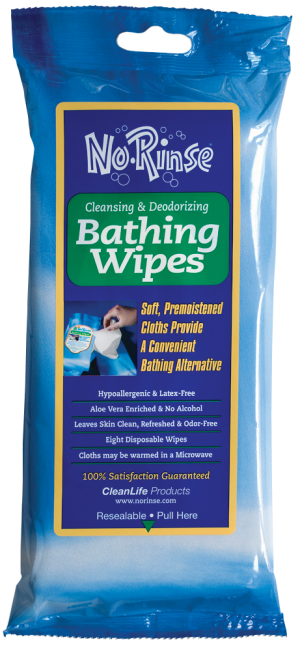 "No-Rinse Bathing Wipes 8"" x 8"""