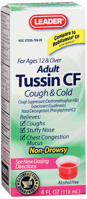 Leader Tussin CF For Cough and Cold Relief Liquid Formula, 4 oz.