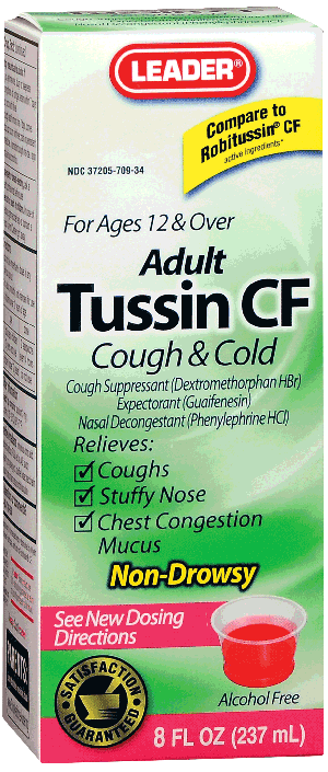 Leader Tussin CF For Cough and Cold Relief Liquid Formula, 8 oz.