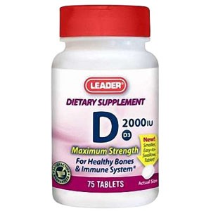 Leader Vitamin D3 Tablets, 2000IU (75 Count)