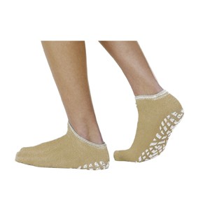 Single Tread Patient Safety Footwear with Terrycloth Interior, Large, Tan