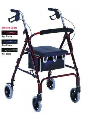 Flame Finish Aluminum Rollator with Loop Brakes, Flame Red