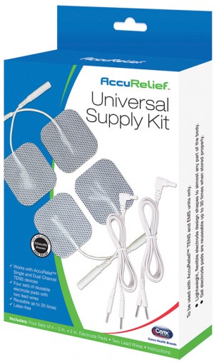 "AccuRelief Universal Supply Kit 4"" x 4"" pack of electrodes + 2 Lead Wires"