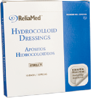 "ReliaMed Sterile Latex-Free Hydrocolloid Dressing with Film Back and Beveled Edge 4"" x 4"""