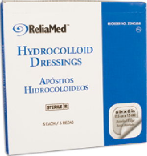 "ReliaMed Sterile Latex-Free Hydrocolloid Dressing with Film Back and Beveled Edge 6"" x 6"""