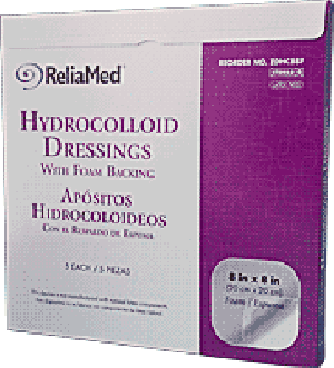 "ReliaMed Sterile Latex-Free Hydrocolloid Dressing with Foam Back 8"" x 8"""
