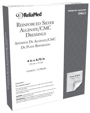 "Reliamed Reinforced Silver Alginate/CMC Dressing 4"" x 4.75"""