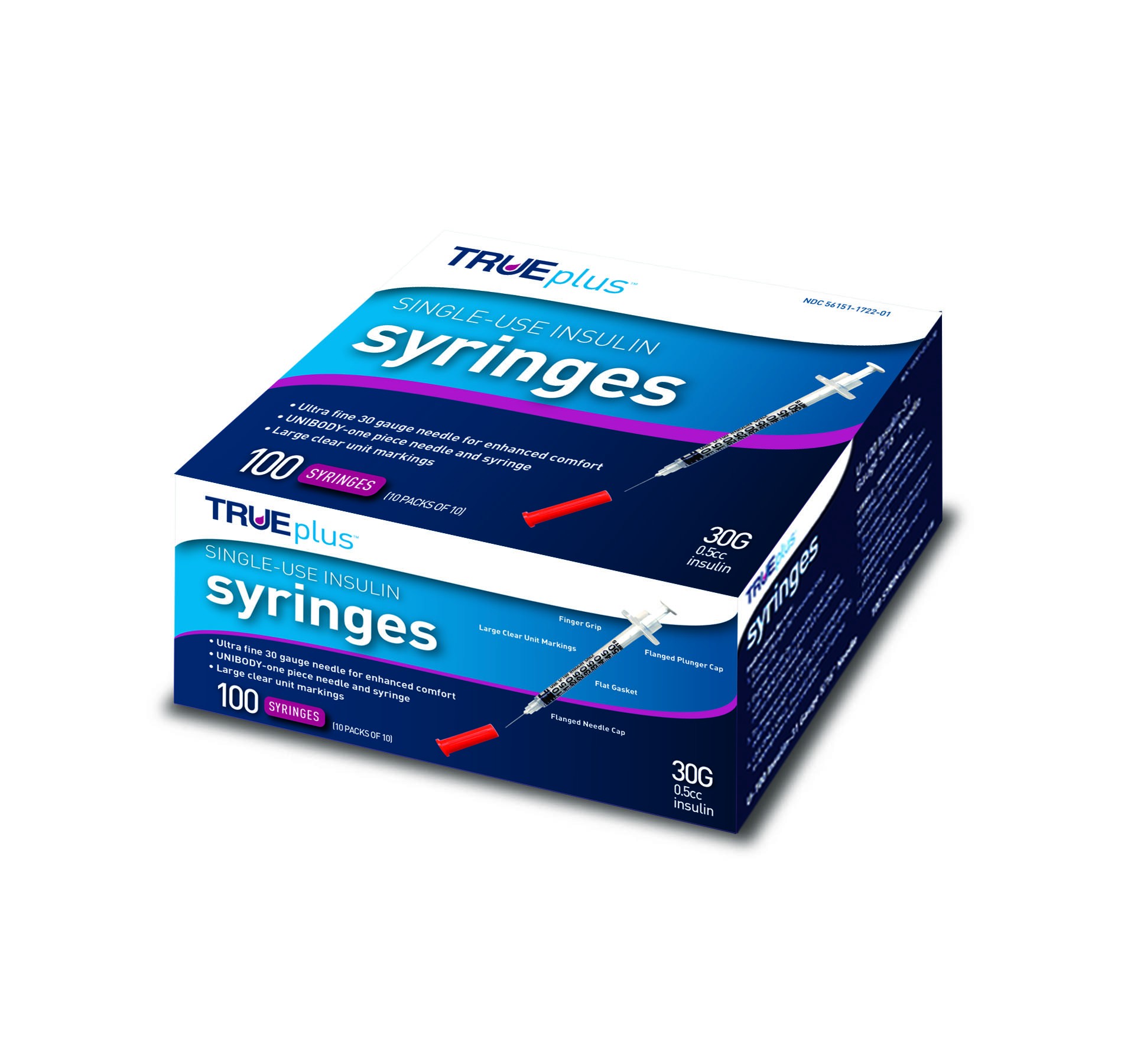 "Trueplus Single-Use Insulin Syringe, 30G x 5/16"", .5 mL (100 Count)"
