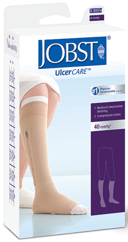 UlcerCare Zippered Knee-High 30-40mmHg Open Toe w/Liner Large, Beige