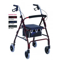 Flame Finish Aluminum Rollator with Loop Brakes, Flame Red
