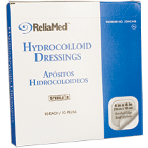 "ReliaMed Sterile Latex-Free Hydrocolloid Dressing with Film Back and Beveled Edge 4"" x 4"""